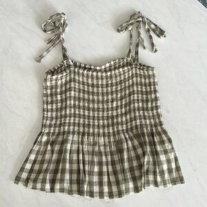 Olive Green & Cream Gingham Tie Tank Top by Thread & Supply